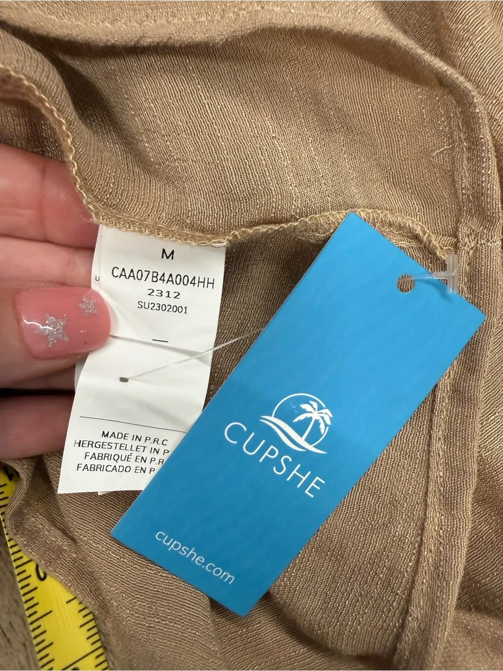 NWT Cupshe Tan Loose-Fit V-Neck Beach Cover-Up Dress, Size M